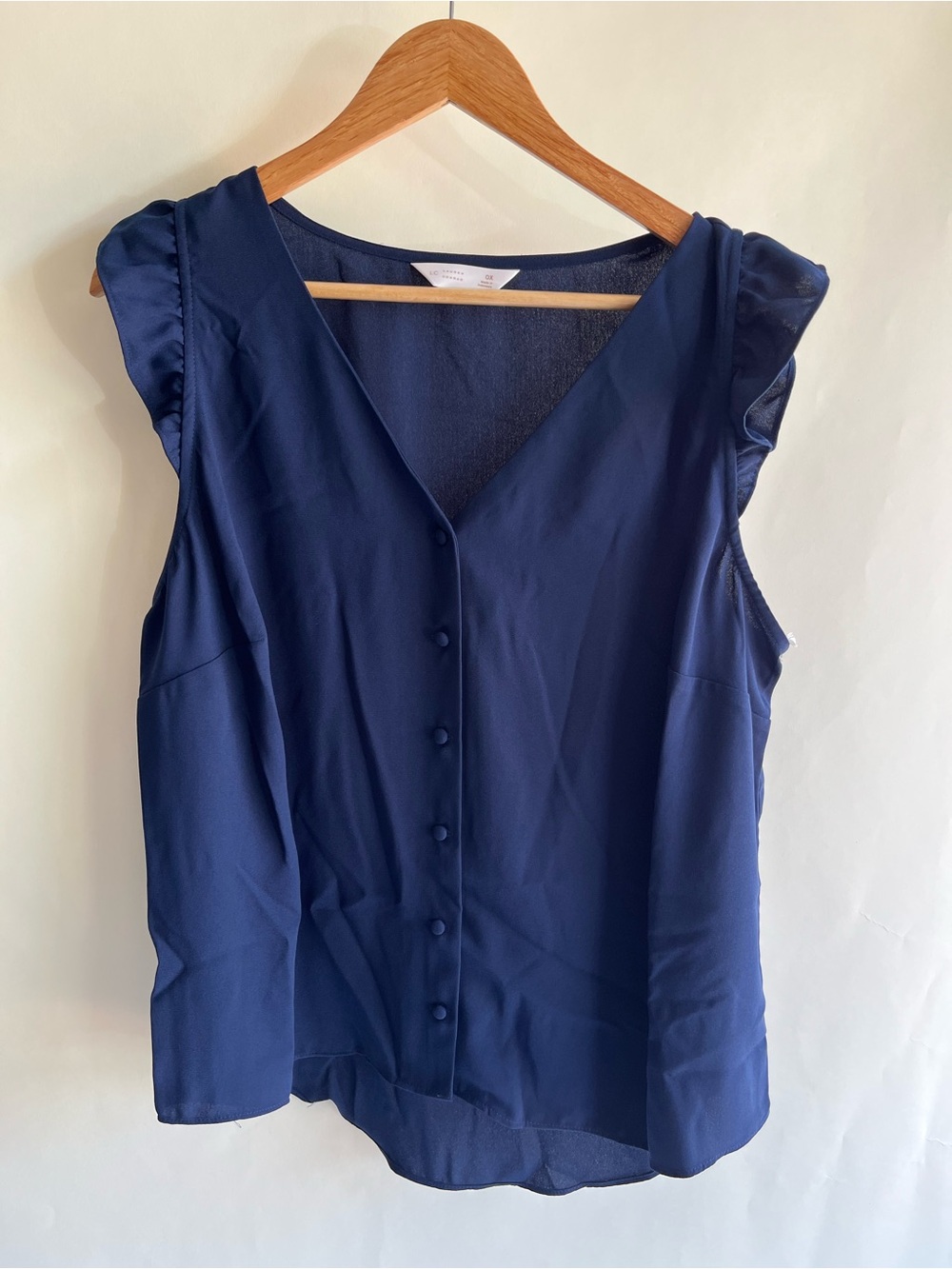 LC Lauren Conrad Ruffle Sleeve Button Up Blouse Navy Blue Sz 0X New NWT Women’s